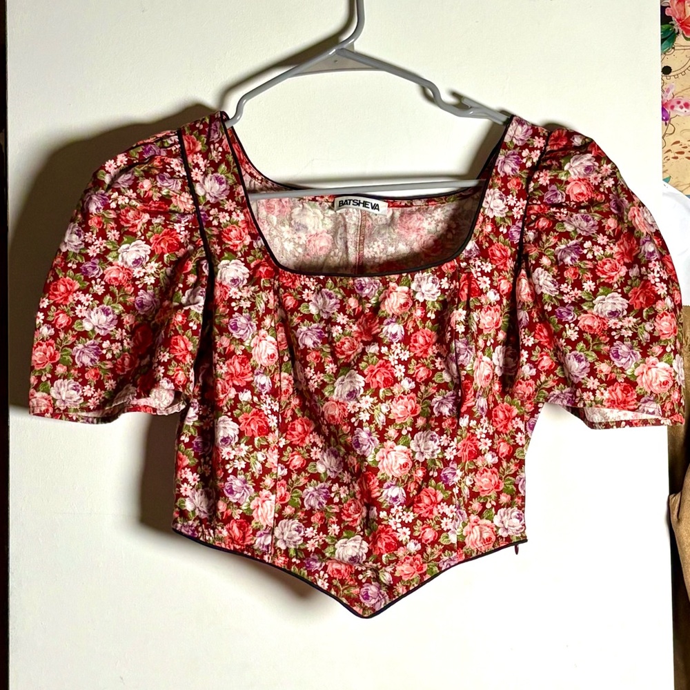Batsheva Red and Pink Floral Blouse